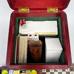 Vintage Cube Compact Portable Multi Game Set in Wooden Dice Box Japan Cards