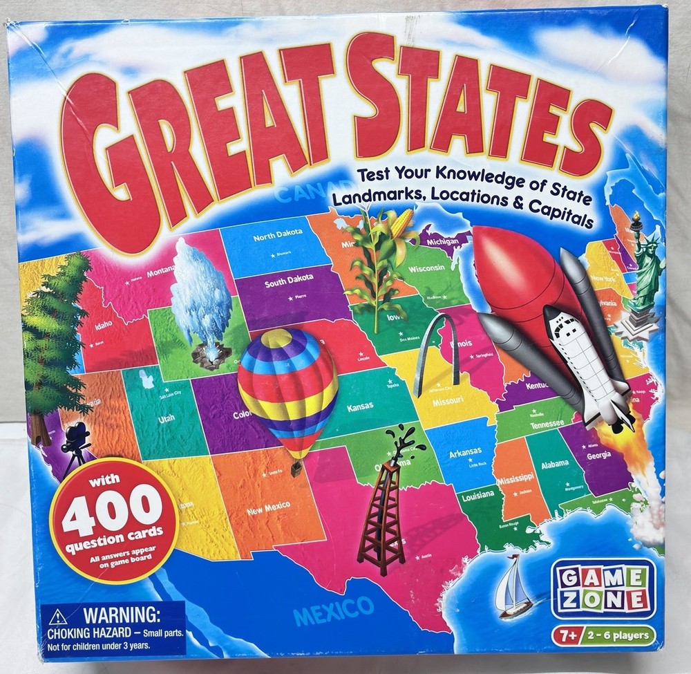 Great States Geography Board Game 400 Question Card Educational Trivia Game Zone