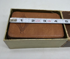 Vtg Travel Game Set Cards + Dice+ R W B Chips in Safari Leather Case #403 c 1940