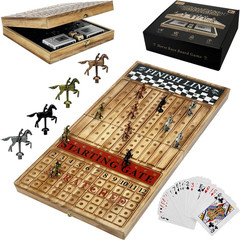 Large 23 Inches Horse Racing Board Game with 11 Luxury Metal Horses, Foldable Wo