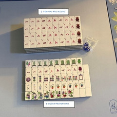 New Sealed American Mahjong Tile Set 160 Tiles Blue Asian Garden Floral Design