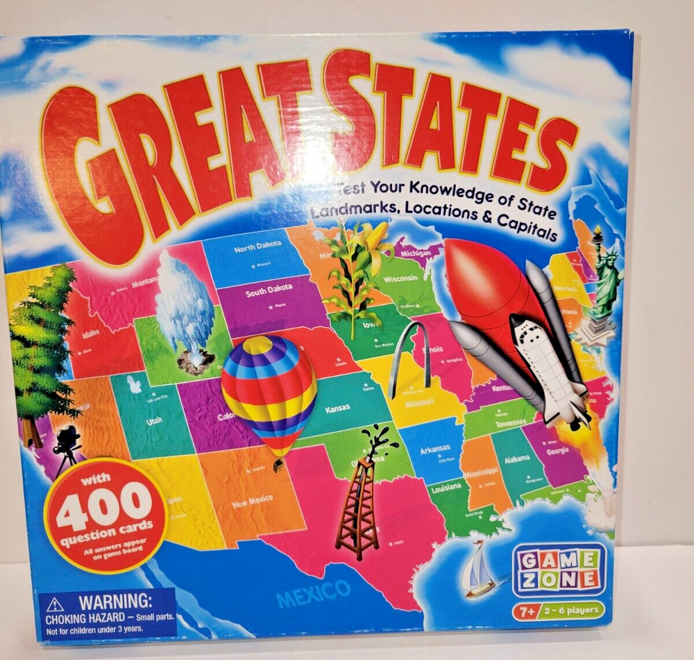 Game Zone Great States Geography Board Game 2017 Open Box Sealed Game Pieces
