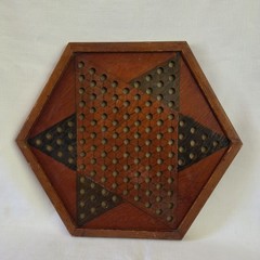 Chinese Checkers Game Board Handmade Folk Art Wood Vintage 6 Sided Primitive