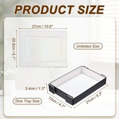 PU Leather Dice Tray, Rectangle Folding Dice Rolling Tray, Glitter Silver White