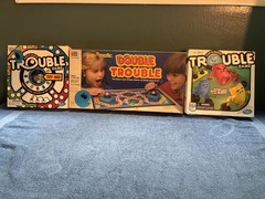 Mixed lot of pre owned games Trouble, vintage Double Trouble,Farkle, Uno, Skipbo