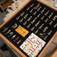 Vintage Monopoly Clue +6 Classic Games Wood Cabinet Used 2004 Chess checker etc