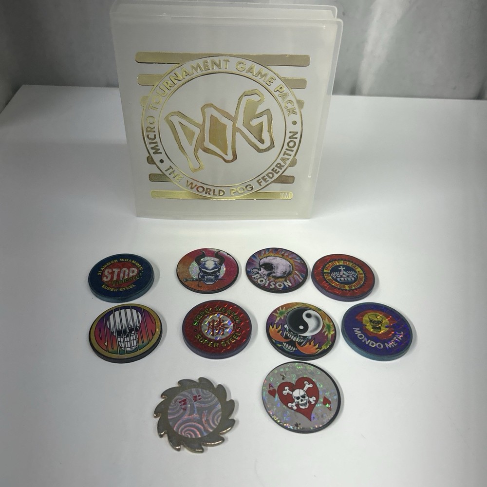 1990s Vintage POG all Metal Slammer Lot Of 10 Psychedelic Holographic Designs