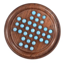 Solitaire Board in Wood with Glass Marbles Unique Game 9 inch