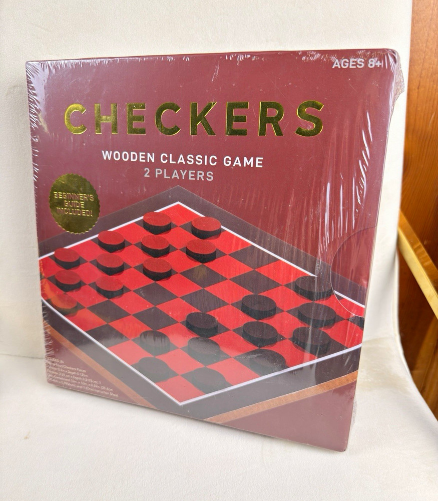 Checkers Wooden Strategy Board Game, 2 Players, Ages 8+, Beginner’s Guide