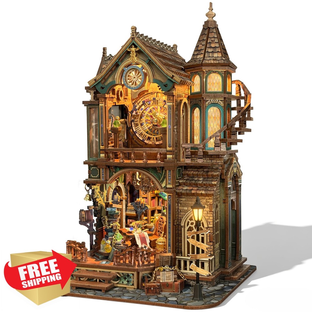 LORENOOK Magic Clock Tower Book Nook Wood Kit LED