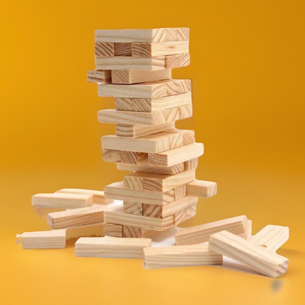🎲72pc Mini Wooden Tumbling Stacking Tower Blocks Board Game Family Fun