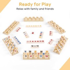 Rummy Cube 6 Player Game Set – 160 Large Number Tiles, Wooden Racks & Travel Cas