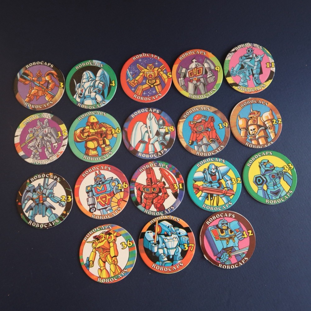 Vtg 90s Robocaps Pogs Milk Caps Lot- Go Bots Transformers Zbots Japan Robots