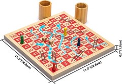 Classic 2-in-1 Wooden Snakes and Ladders & Ludo Game for Family Fun – 11.3 in