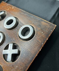 Wooden Tic Tac Toe Classic Heavy Coffee Table Game w/ Metal Pieces 9.5”x9.5”