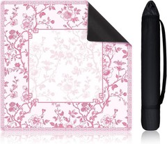 22 Inch Mini Chinoiserie Mahjong Mat for Travel Set Pink and White Floral Mahjon