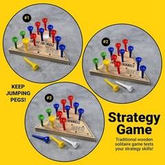 Traditional Wooden Solitaire Game – Assorted Colored Pegs for Mindful Play