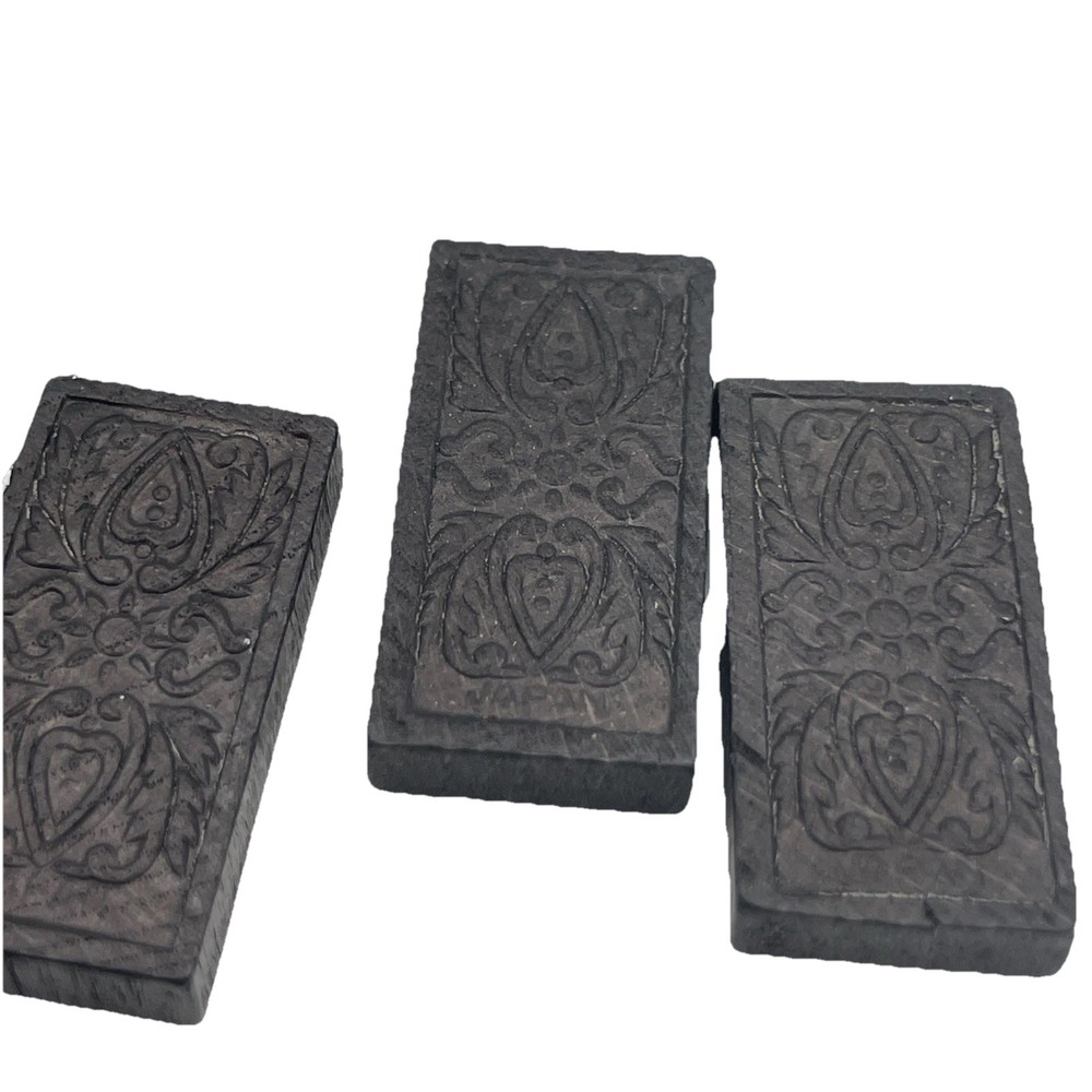 Vintage Ornate Floral Back Dominoes Lot of 55 Black Leafy Composition Set 1960s