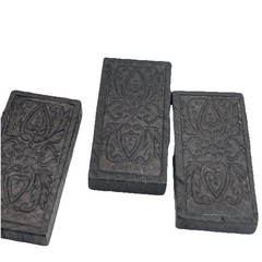 Vintage Ornate Floral Back Dominoes Lot of 55 Black Leafy Composition Set 1960s