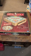Monopoly Scrabble and 4 Classic Games Solid Wood Cabinet 2007 Parker Brothers