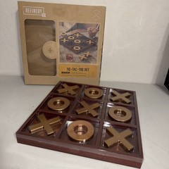 Refinery Premium Solid Wood Jumbo Tic Tac Toe Game Gold 14” Coffee Table Game