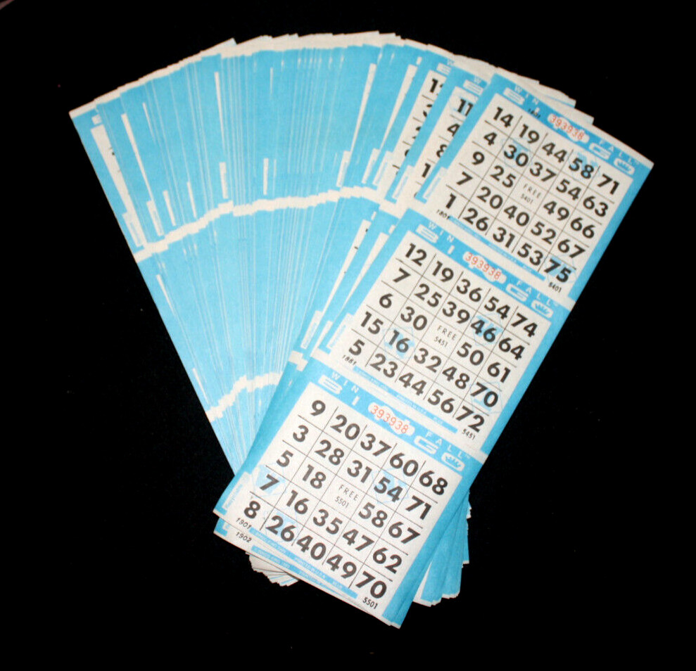 BINGO PAPER Cards Sheets 3 on 1 Blue Border WIN FALL pattern – 200 sheets