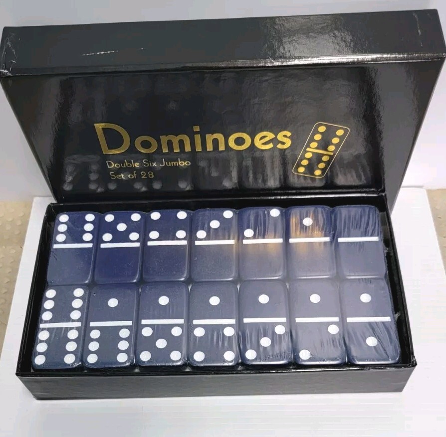 DOMINOES DOUBLE SIX GAME JUMBO SET 28 TILES & CASE (Blue)