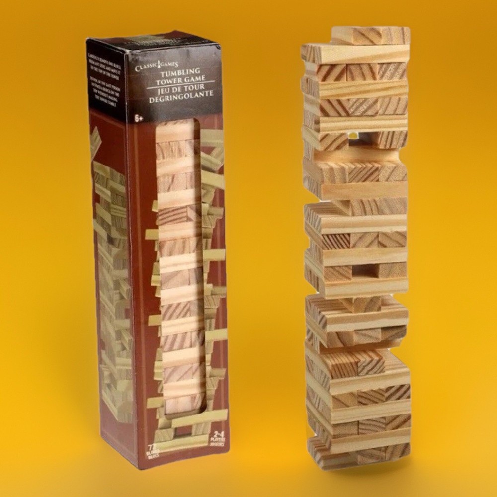 🎲72pc Mini Wooden Tumbling Stacking Tower Blocks Board Game Family Fun New