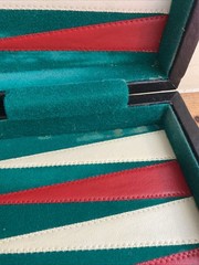 Backgammon Red White Green Set Retro Vintage Leather Style Case Travel Game Kit