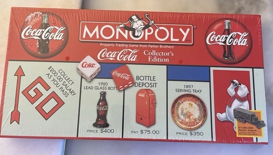 Monopoly Coca-Cola Collectors Edition Board Game Vintage 1999 Factory Sealed