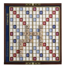 Deluxe Travel Scrabble Game Set | Compact Wooden Case, Hidden Storage, Magnetic