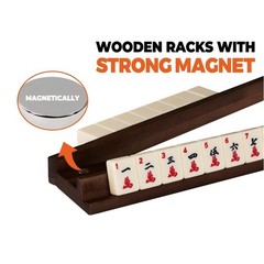 4pcs Walnut Wood Mahjong Racks with Pushers