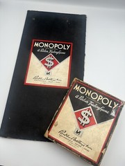 Vintage Monopoly 1937-40 Black Box & Board Metal Tokens Wood Houses and Hotels