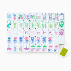 160 American Mahjong Tiles 4-Layer Acrylic Apple Green Theme Engraved Set