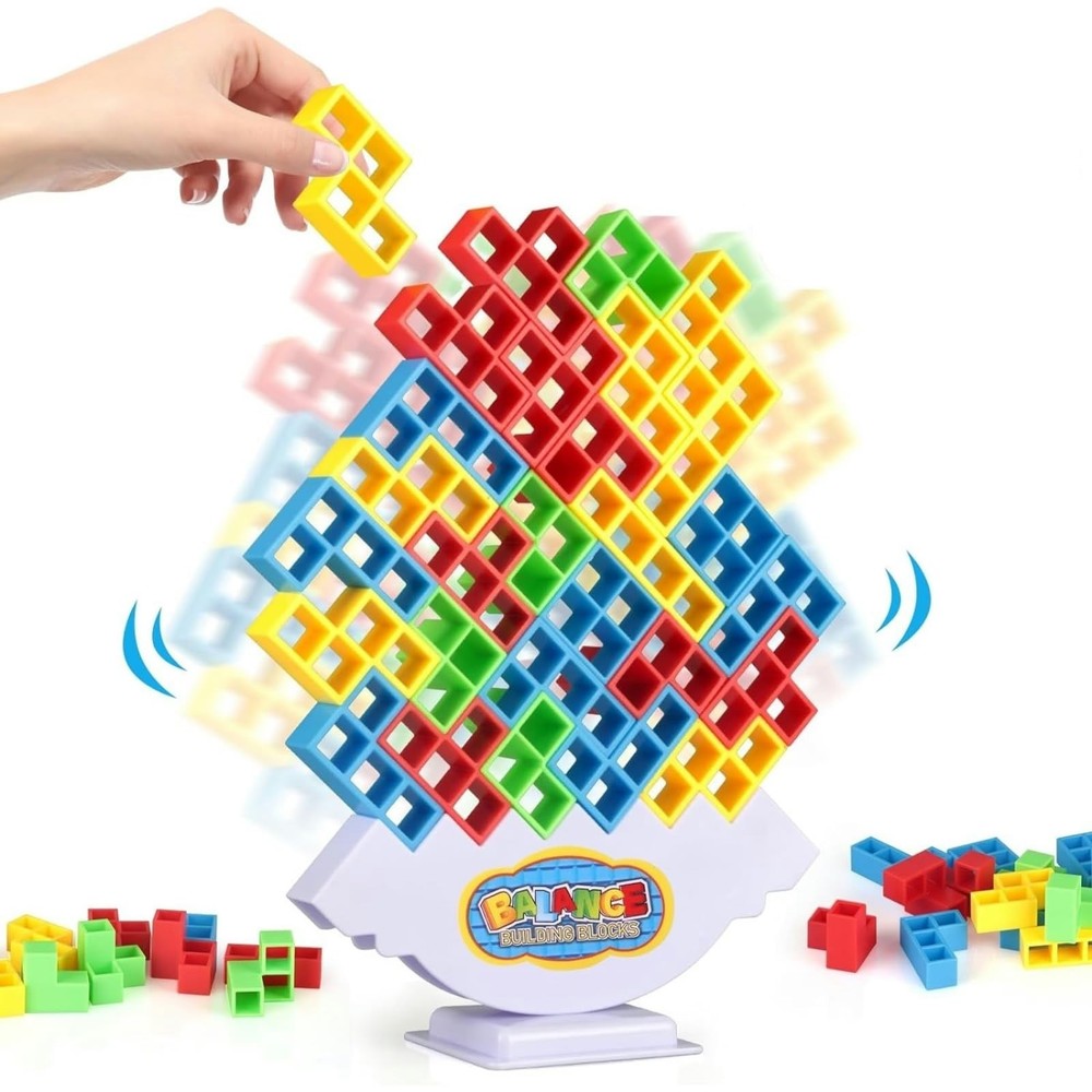Giant 64 Pcs Stacking Tower Game with 22 Cards – Family Party Fun All Ages