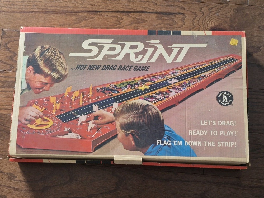 Vintage 1965 Mattel Sprint Drag Racing Board Type Game W/ Box Instructions