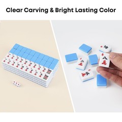 Mahjong Tile Set 166 pcs 1.2″ Tiles 3 Dices 1 Instruction Blue