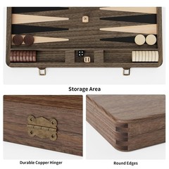 Luxury Walnut Backgammon Set – Wood Board with Travel Case, Doubling Cube