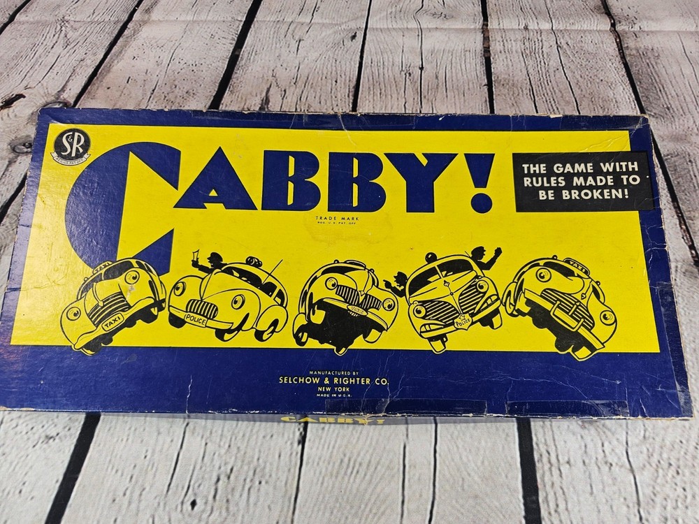 Vintage 1938 CABBY! Board Game Selchow & Righter 8 Metal Cars Complete Set S&R