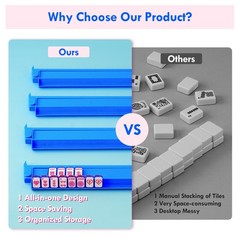 4 Pack Acrylic Mahjong Racks with Pushers Combo, All-in-One Tile Pushers, Blue