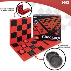 2 in 1 Black Red Checkers and Tic Tac Toe Family Game Set Portable Fun