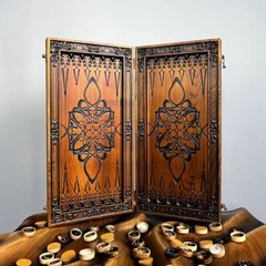 LUXURY Wooden BACKGAMMON Set Handcrafted Game New Board 48cm (19″), Carved, OWL