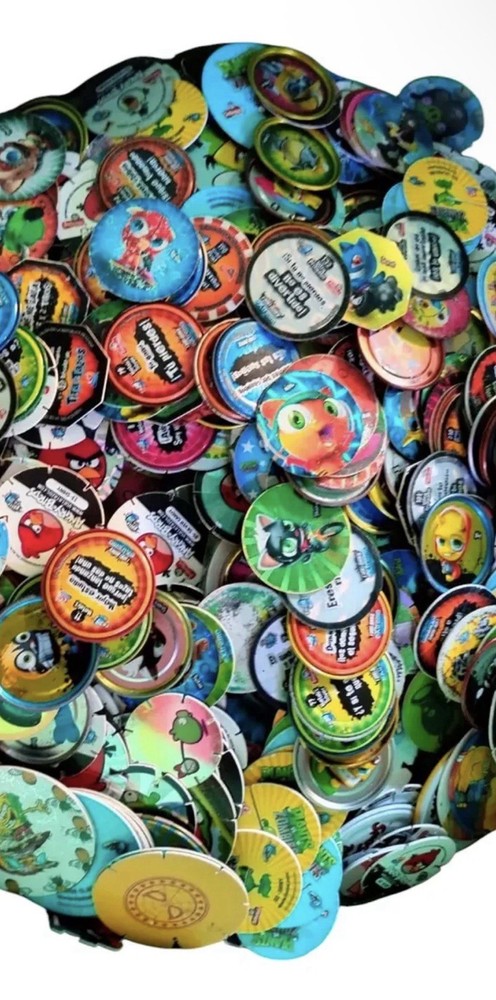 100 Mixed Tazos Pogs Lot Metalix Mega & Regular Pokemon Angry Birds Simpsons