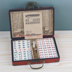 Vintage Chinese Mahjong Game Portable Set 144 Tiles w/ Storage Case Family Game