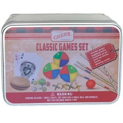 Classic Games Tin Case toy gift -marbles juggling yoyo jacks cards pickup sticks