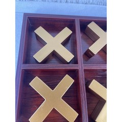 Large Decorative Gold and Wood Tic Tac Toe Coffee Table Game Set 12×12 Board