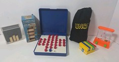 Lot of 5 Travel Size Games UNO, Hi-Q, Tumbling Tower & More Portable Games