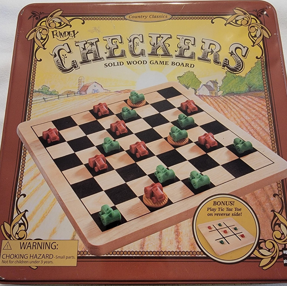 Fundex Games Double-Sided Solid Wood Checkers/Tic Tac Toe Board Game 3+ 2007