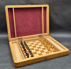 Vintage Soviet Wooden Pegged Chess Set Folding Wooden Box USSR