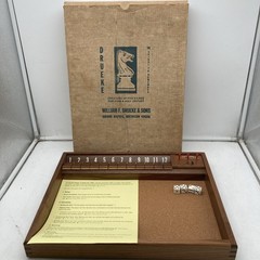 Vintage 1963 Drueke Clapper 12 Game No. 7086 Walnut Shut the Box Board w/ Box